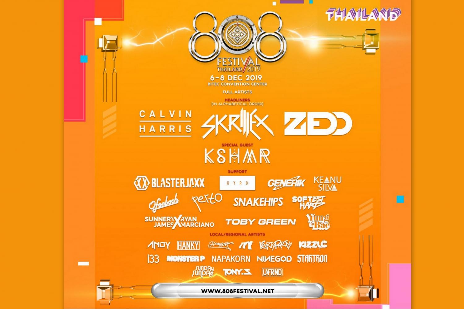 4 ดีเจฮอต Calvin-Skrillex-ZEED-KSHMR นำทีมเดือดใน 808 Festival 2019